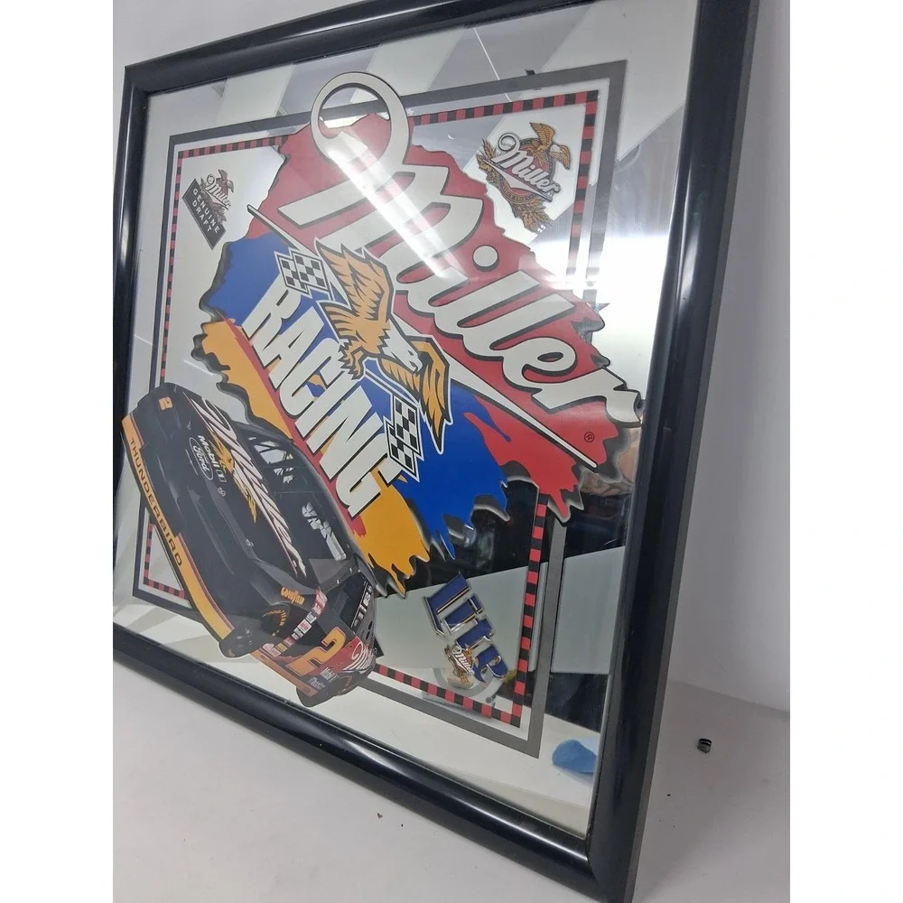 Miller Racing Bar Sign Mirror NASCAR #2 Rusty Wallace Miller Lite Genuine Draft